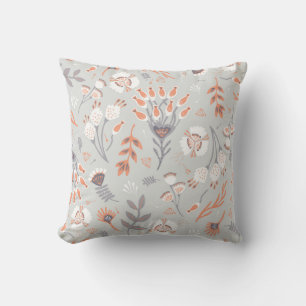 Pastel Gray Orange Floral: Vintag Elegante Kissen