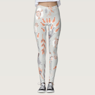 Pastel Gray Orange Floral: Vintag Elegante Leggings