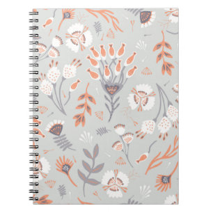 Pastel Gray Orange Floral: Vintag Elegante Notizblock