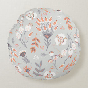 Pastel Gray Orange Floral: Vintag Elegante Rundes Kissen