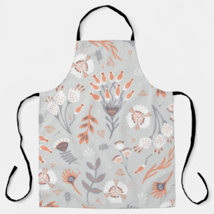 Pastel Gray Orange Floral: Vintag Elegante Schürze