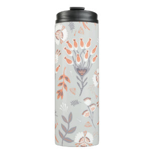 Pastel Gray Orange Floral: Vintag Elegante Thermosbecher