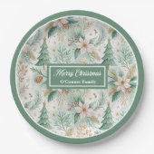 Pastel Green and Gold Plates Christmas Floral Wrap Pappteller (Vorderseite)