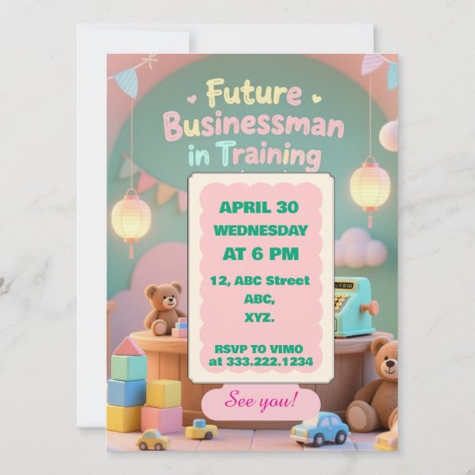 Pastel green Baby Boy Birthday Einladung für Kinde (Rückseite)