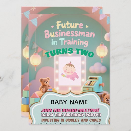 Pastel green Baby Boy Birthday Einladung für Kinde (Vorne/Hinten)