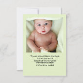 Pastel Green Baby Foto Geburtserklärung Dankeskarte (Rückseite)