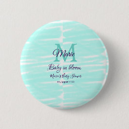 Pastel green baby in bloom monogram baby shower te button
