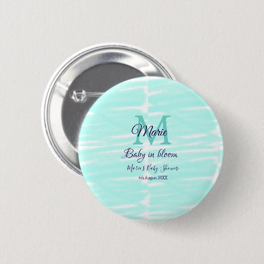 Pastel green baby in bloom monogram baby shower te button (Vorne & Hinten)