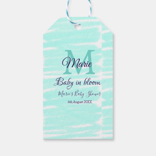 Pastel green baby in bloom monogram baby shower te geschenkanhänger (Rückseite)