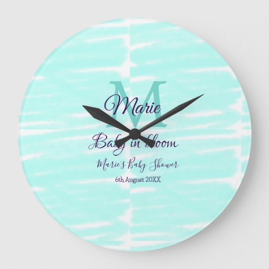 Pastel green baby in bloom monogram baby shower te große wanduhr (Vorderseite)