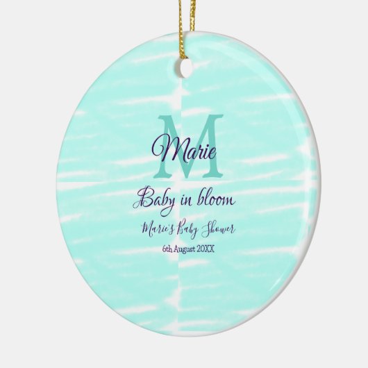 Pastel green baby in bloom monogram baby shower te keramik ornament (Links)