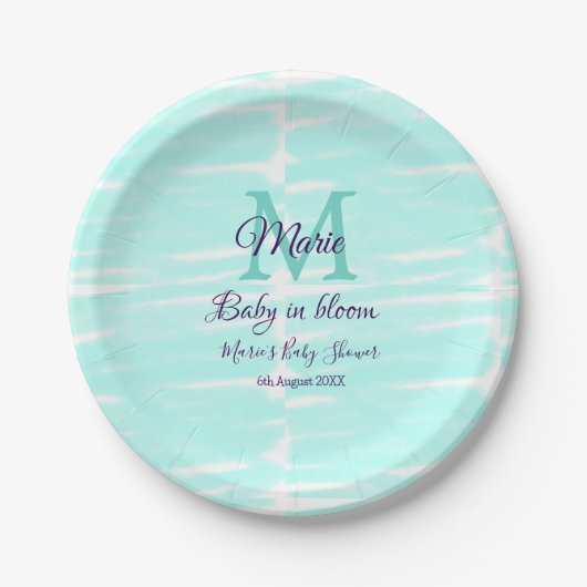 Pastel green baby in bloom monogram baby shower te pappteller (Vorderseite)