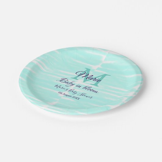 Pastel green baby in bloom monogram baby shower te pappteller (Schrägansicht)