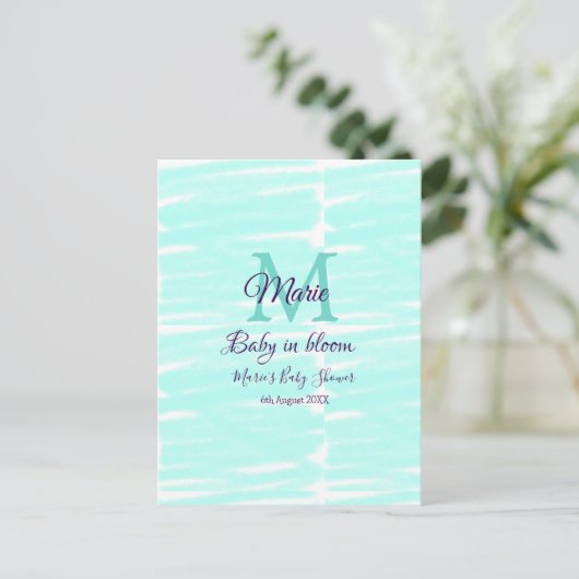 Pastel green baby in bloom monogram baby shower te postkarte (Stehend Vorderseite)