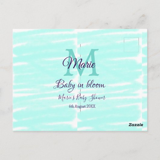 Pastel green baby in bloom monogram baby shower te postkarte (Rückseite)