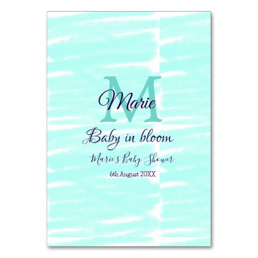 Pastel green baby in bloom monogram baby shower te tischnummer (Rückseite)