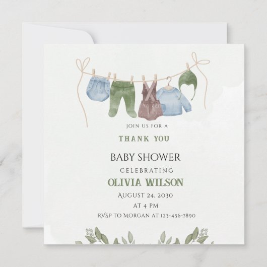 Pastel Green Beige Babydusche Danke Karte (Vorderseite)