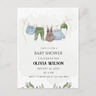Pastel Green Beige Babydusche Postkarte