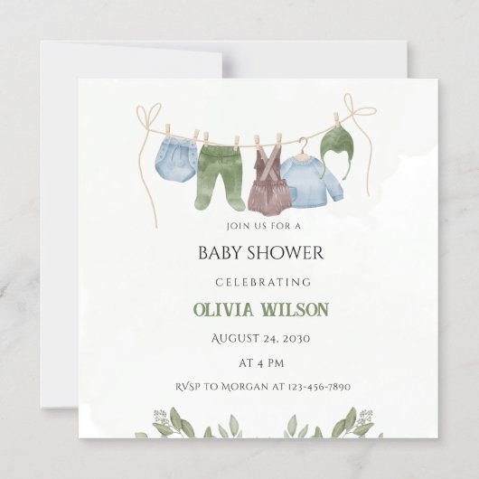 Pastel Green Beige Kinderdusche Einladung (Vorderseite)