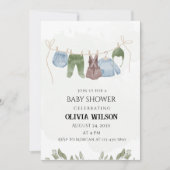 Pastel Green Beige Kinderdusche Einladung (Vorderseite)