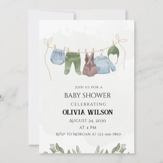 Pastel Green Beige Kinderdusche Einladung (Vorderseite)