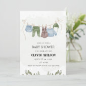 Pastel Green Beige Kinderdusche Einladung (Stehend Vorderseite)