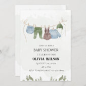 Pastel Green Beige Kinderdusche Einladung (Vorne/Hinten)