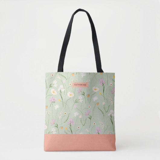 Pastel Green Boho Chic Floral Tasche (Vorderseite)