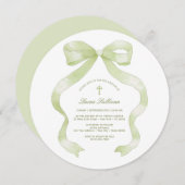 Pastel Green Bow Taufe Einladung (Vorne/Hinten)