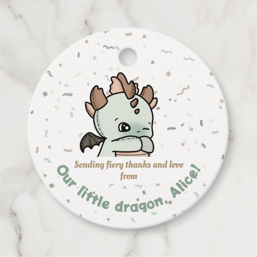 Pastel Green Brown Niedlich Baby Dragon Danke Geschenkanhänger (Vorderseite)