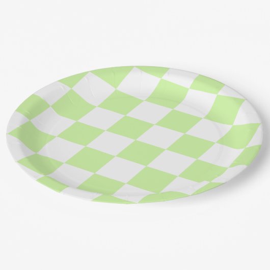 Pastel Green Checkered Gingham Pattern Pappteller (Schrägansicht)