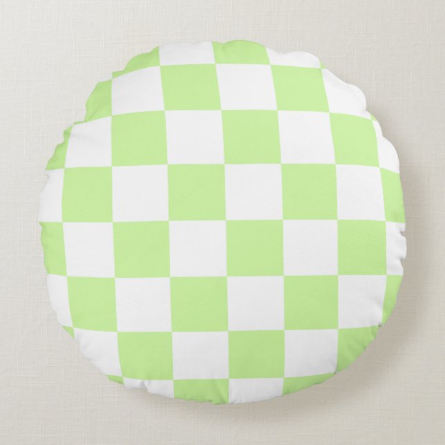 Pastel Green Checkered Gingham Pattern Rundes Kissen (Vorderseite)
