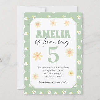 Pastel Green Daisy Geburtstag Einladung jedes Alte