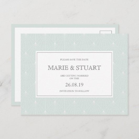 Pastel Green Deko Wedding Save the Date Postcard Einladungspostkarte (Vorne/Hinten)