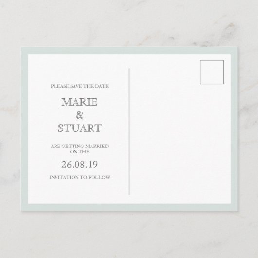 Pastel Green Deko Wedding Save the Date Postcard Einladungspostkarte (Rückseite)