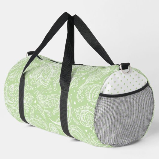 PASTEL GREEN ELABORATE PAISLEY PATTERN & DOTS DUFFLE BAG (Rechte Ecke)