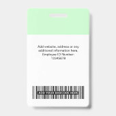 Pastel Green Employee Foto, Bar Code, Name Ausweis (Rückseite)
