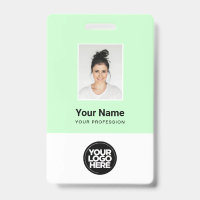 Pastel Green Employee Foto, Bar Code, Name