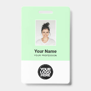 Pastel Green Employee Foto, Bar Code, Name Ausweis