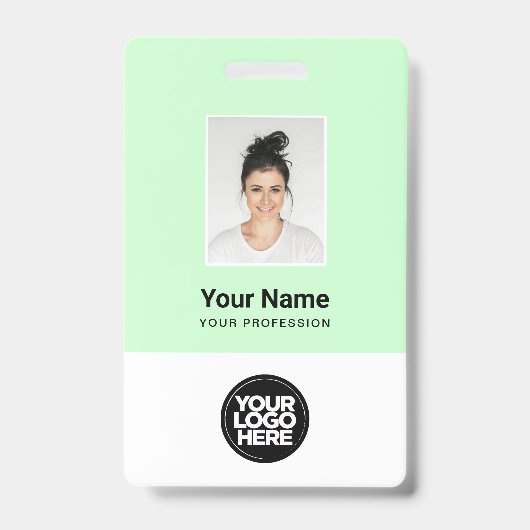 Pastel Green Employee Foto, Bar Code, Name Ausweis (Vorderseite)