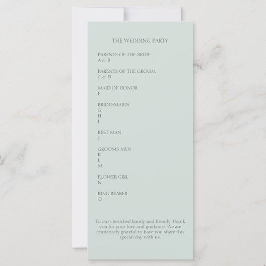 Pastel Green Eucalyptus Foliage Wedage Program (Rückseite)