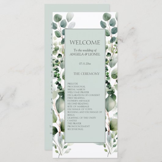 Pastel Green Eucalyptus Foliage Wedage Program (Vorne/Hinten)