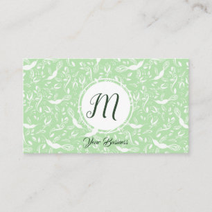 Pastel Green Floral Birds Trendy Monogram Initals Visitenkarte