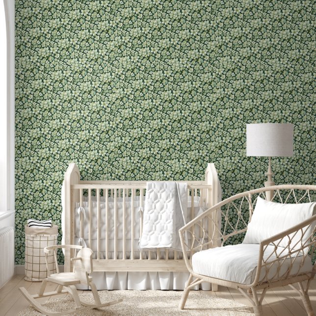 Pastel Green Floral Wallpaper Tapete (Kinder)