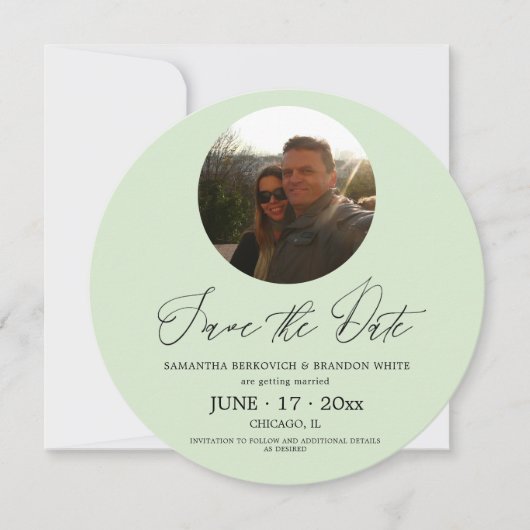 Pastel Green Foto Save the Date Runde Einladung (Vorderseite)