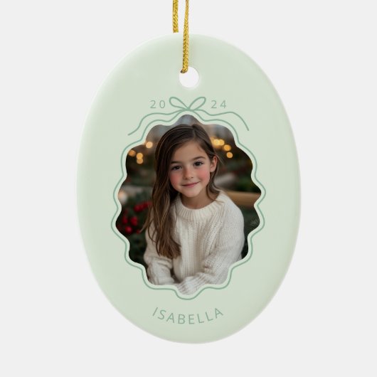 Pastel Green Foto Simple Bow Ornament (Hinten)