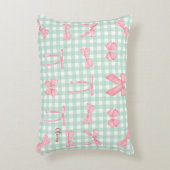 Pastel Green Gingham Pink Bow Dekokissen (Vorderseite(Vertikal))