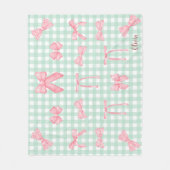 Pastel Green Gingham Pink Bow Fleece Blanket (Vorderseite)