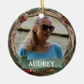 Pastel Green Grapevine Wreath ANY Photo Keramik Ornament (Vorne)