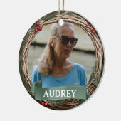 Pastel Green Grapevine Wreath ANY Photo Keramik Ornament (Links)